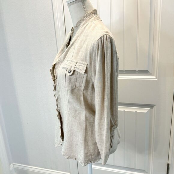 Peck & Peck  Women’s Size Large Linen Blend Open Front Blazer Jacket Top Ivory - Picture 4 of 13